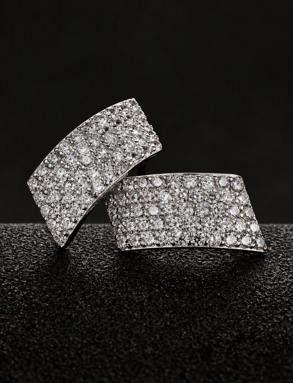 Rectangle Stud Earrings for Women, Curved Geometric Pavé Style Statement Studs, Everyday Office Party Jewelry