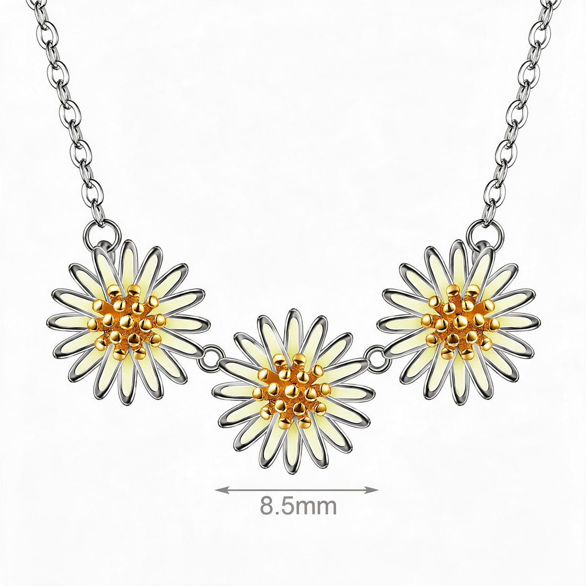 925 Sterling Silver Flower Necklace, Floral Pendant Jewelry with Three Bloom Design, Women Silver Pendant Necklace for Daily Wear