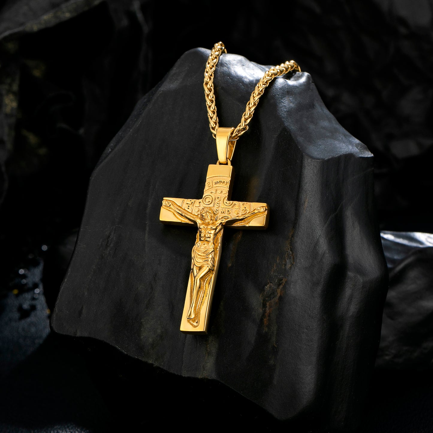 Cross Necklace for Men Women, Stainless Steel Crucifix Cross with Curb Chain Wheat Chain, Religious Faith Jewelry, Gift for Family