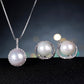 Pearl Jewelry Set for Women, Round Freshwater Pearl Pendant Necklace and Matching Halo Stud Earrings, Daily Wear