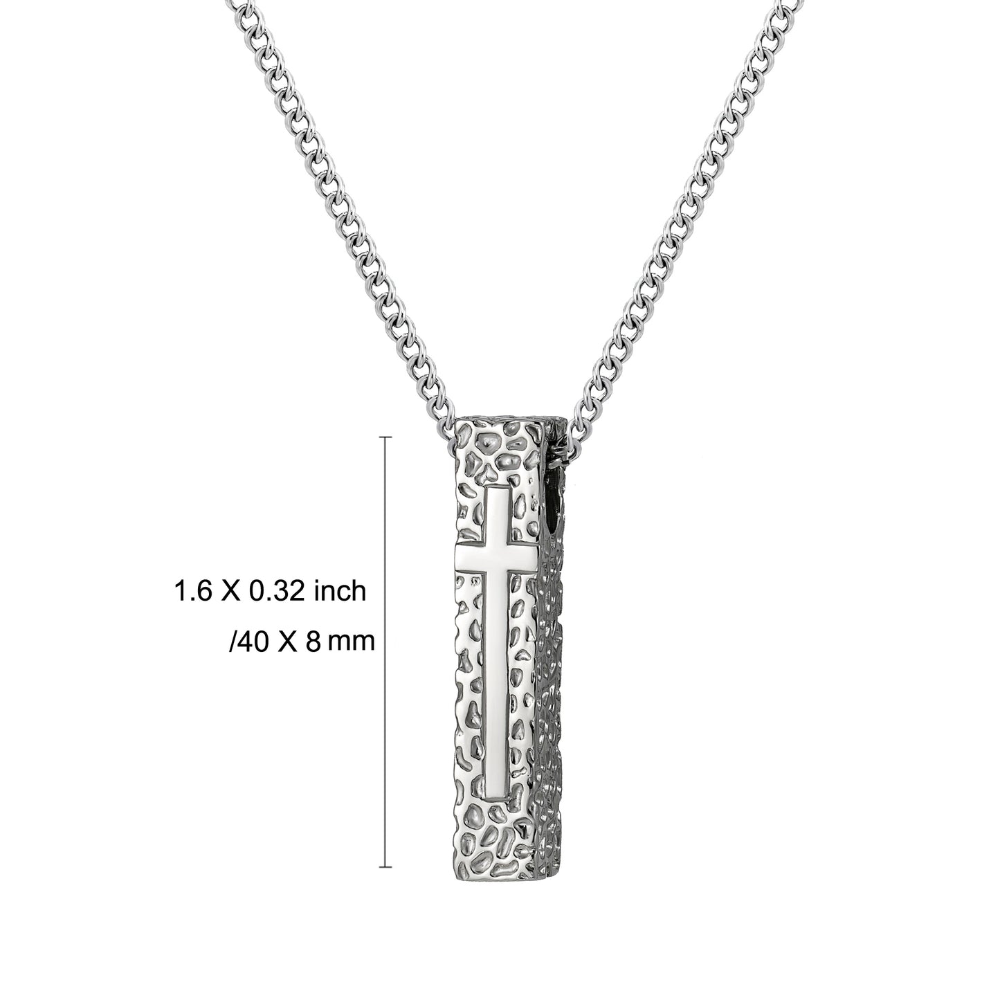 Cross Necklace for Men Women, Stainless Steel Textured Bar Design with Wheat Chain, Religious Faith Jewelry Gift