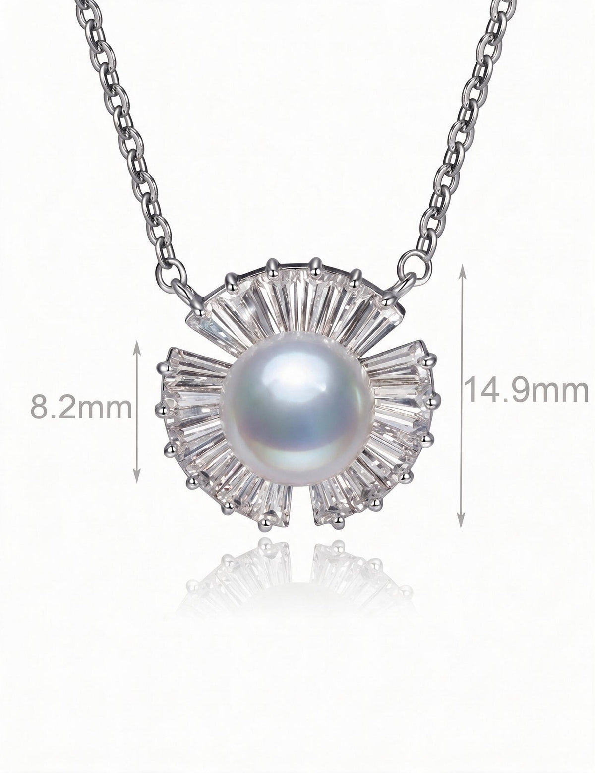 Freshwater Pearl Necklace for Women, Sunburst Pearl Pendant with Radiating Baguette Style Stone Accents, Daily Jewelry