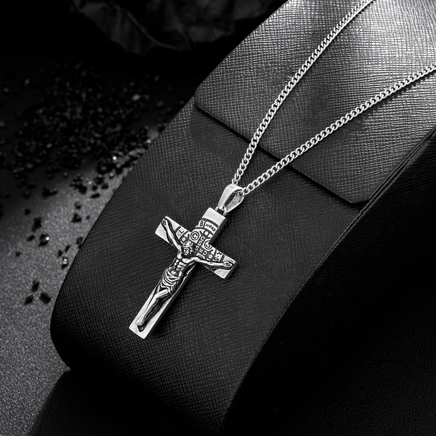 Cross Necklace for Men Women, Stainless Steel Crucifix Cross with Curb Chain Wheat Chain, Religious Faith Jewelry, Gift for Family