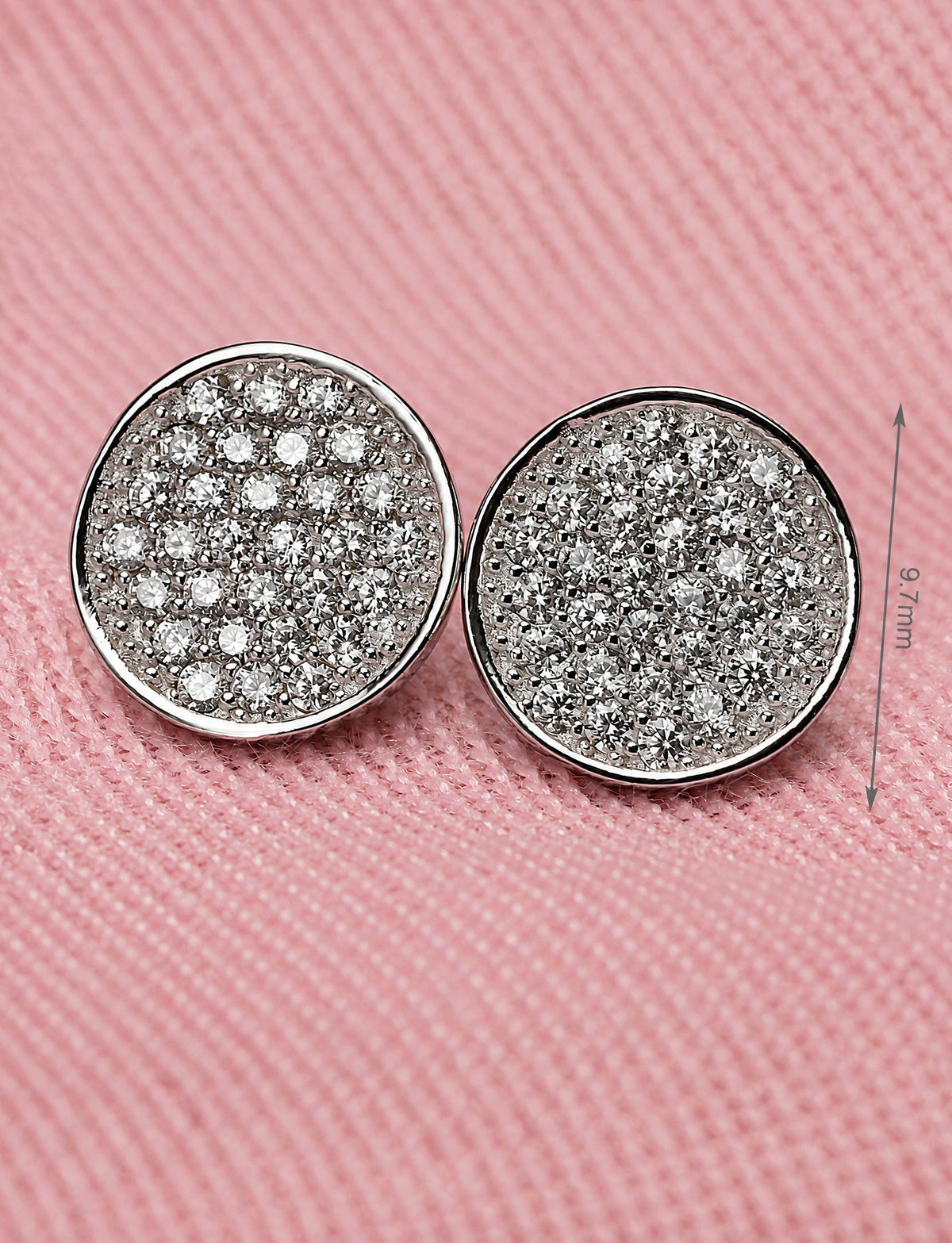 Round Stud Earrings for Women, Pavé Style Geometric Disc Statement Studs, Everyday Office Party Jewelry