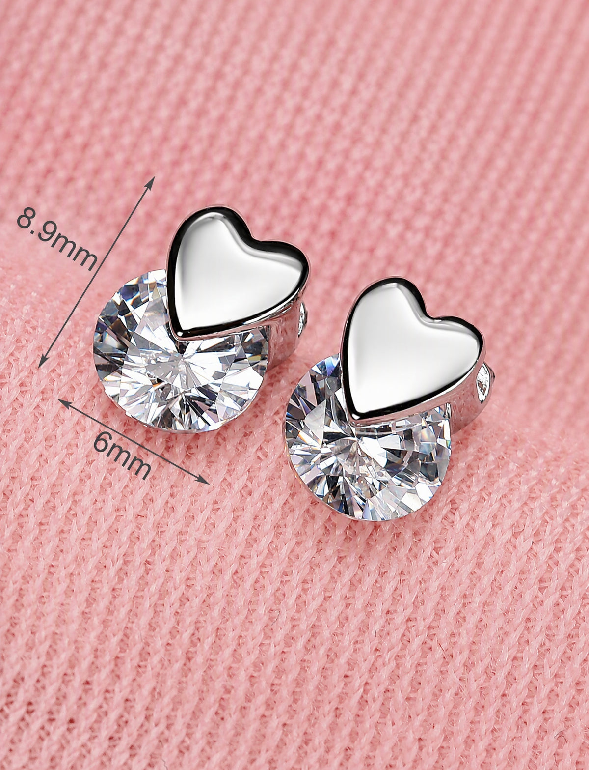 Heart Stud Earrings for Women, Round Faceted Stone Geometric Statement Studs, Office Wedding Party Jewelry