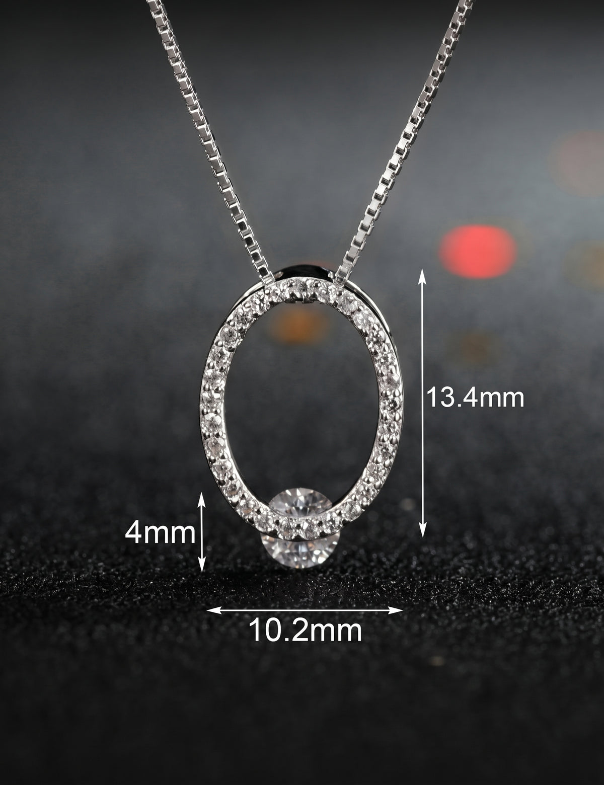 Oval Pendant Necklace for Women, Openwork Oval Frame with Pave Stone Accents and Round Stone Detail, Everyday Jewelry