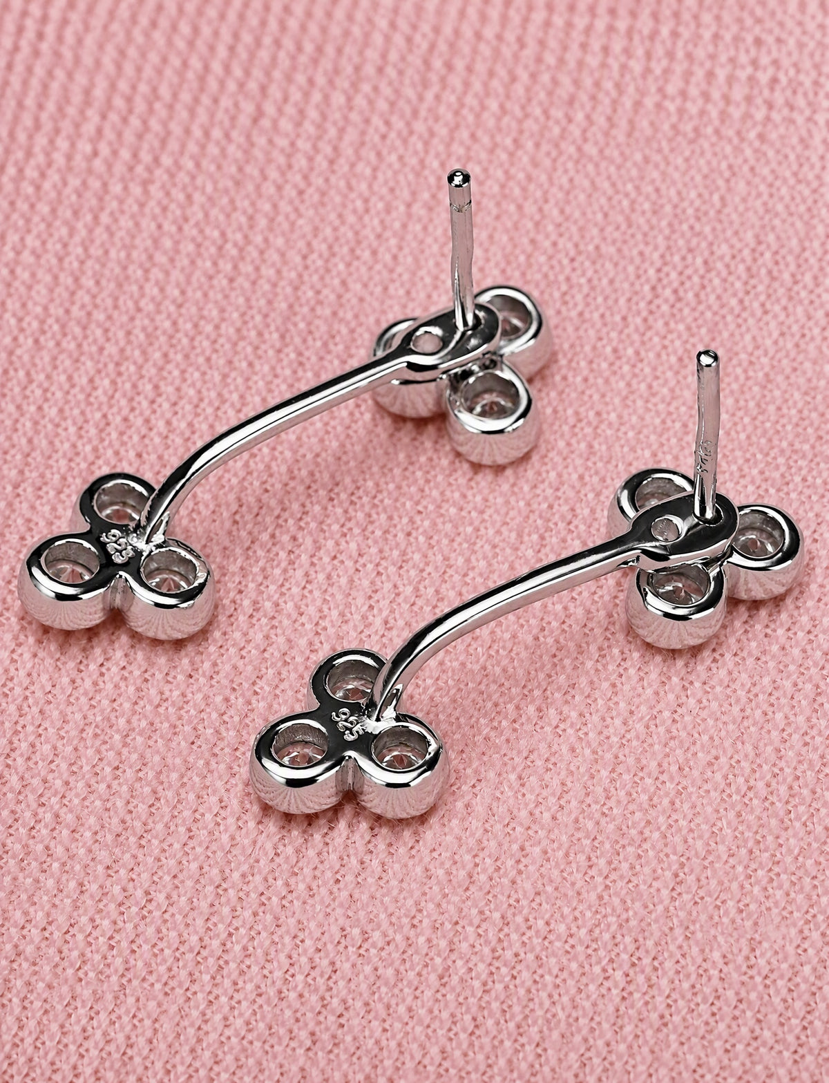 Double Cluster Ear Jacket Earrings for Women, Triple Stone Front Back Studs, Everyday Office Party Jewelry
