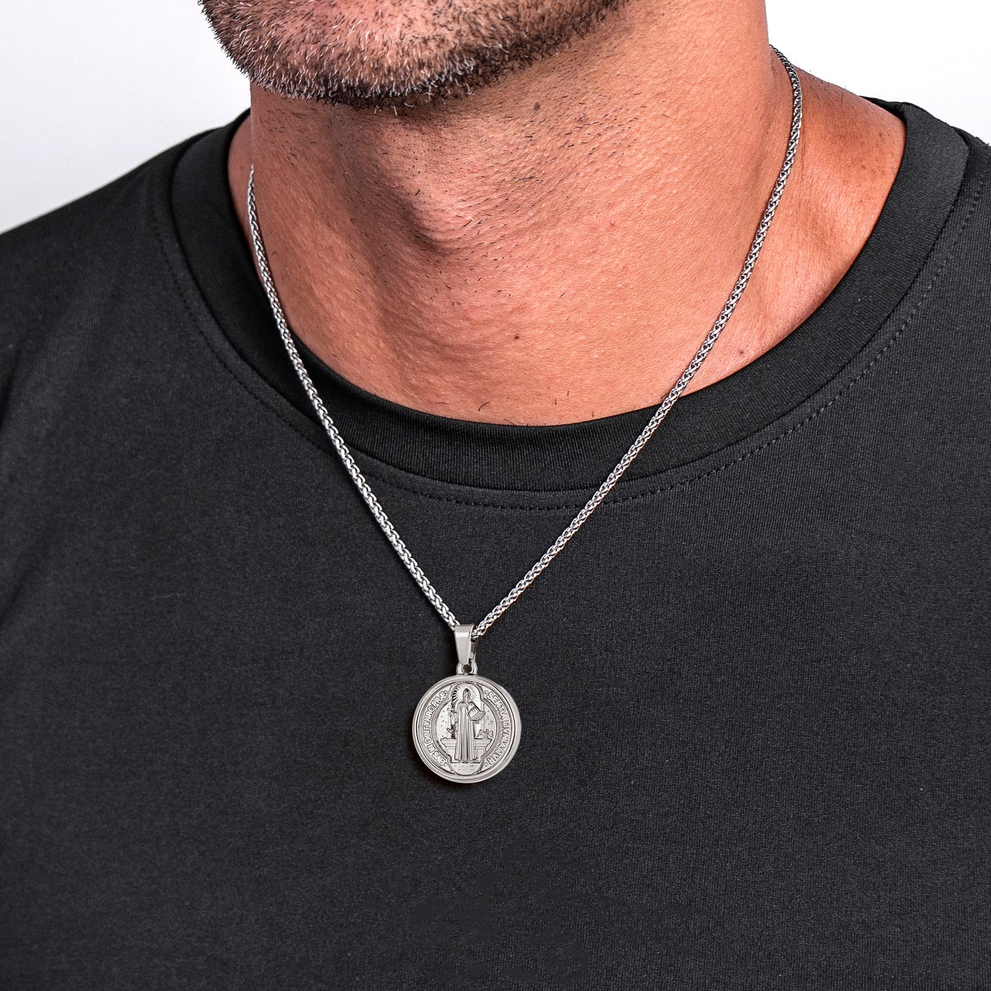 Silver Pendant Necklace Wheat Chain N00894