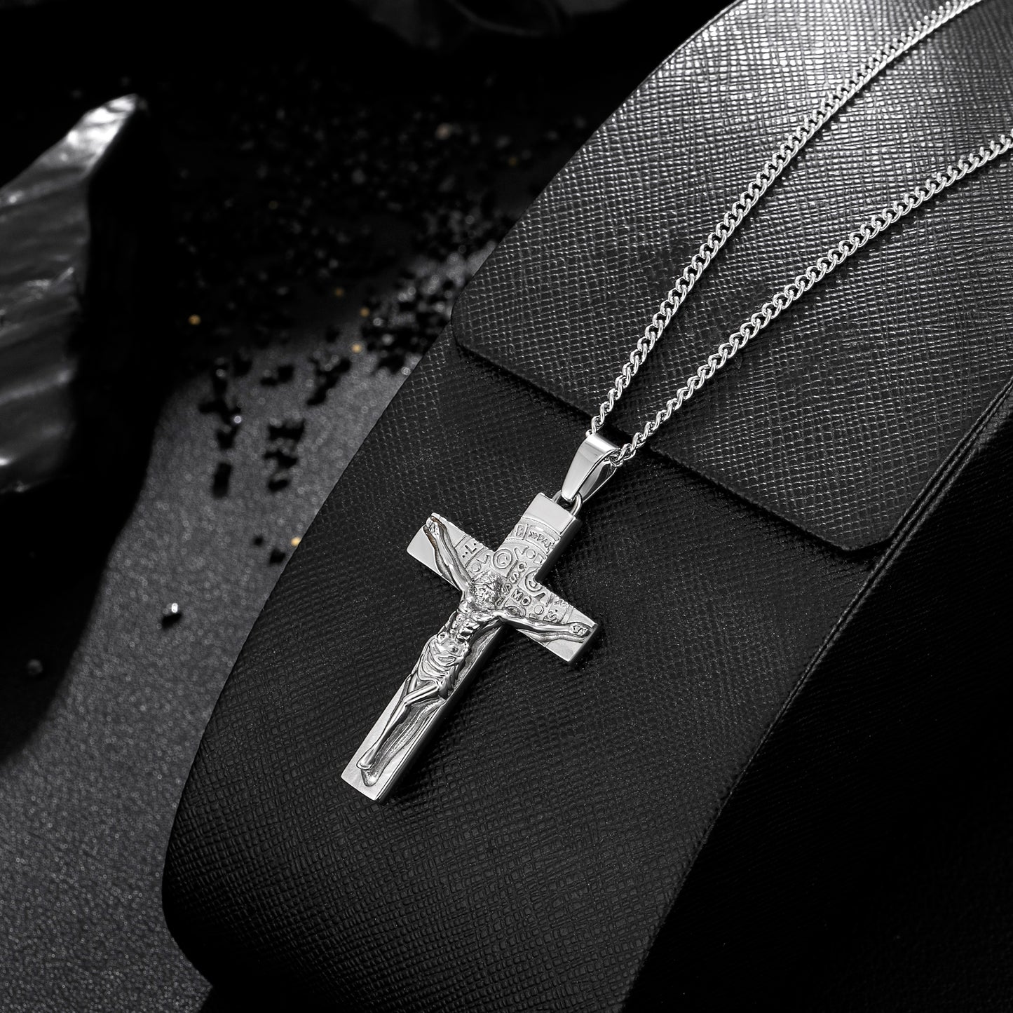 Cross Necklace for Men Women, Stainless Steel Crucifix Cross with Curb Chain Wheat Chain, Religious Faith Jewelry, Gift for Family