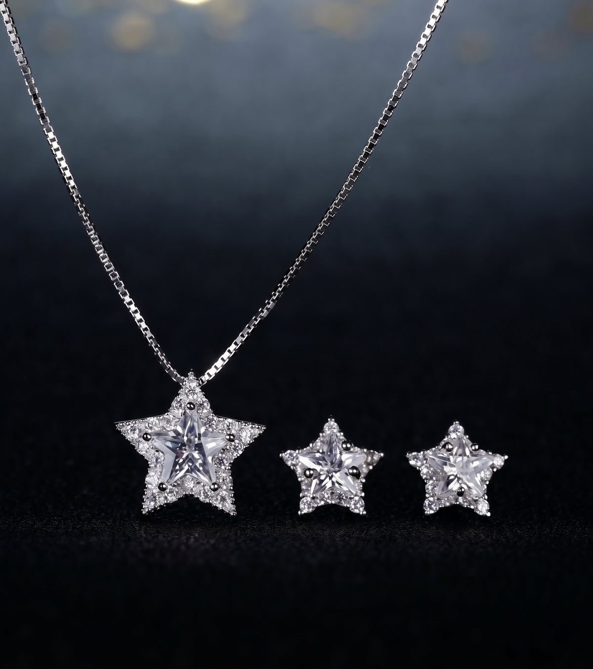 Star Jewelry Set for Women, Sterling Silver Five Point Star Pendant Necklace and Matching Stud Earrings, Daily Fashion