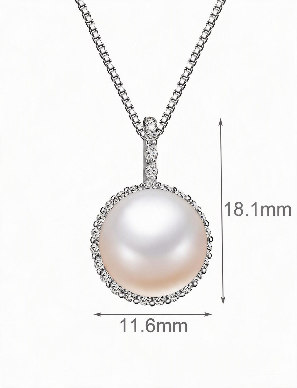 Freshwater Pearl Necklace, 925 Sterling Silver Pearl Pendant Jewelry with Silver Chain, Round Pearl Necklace for Women