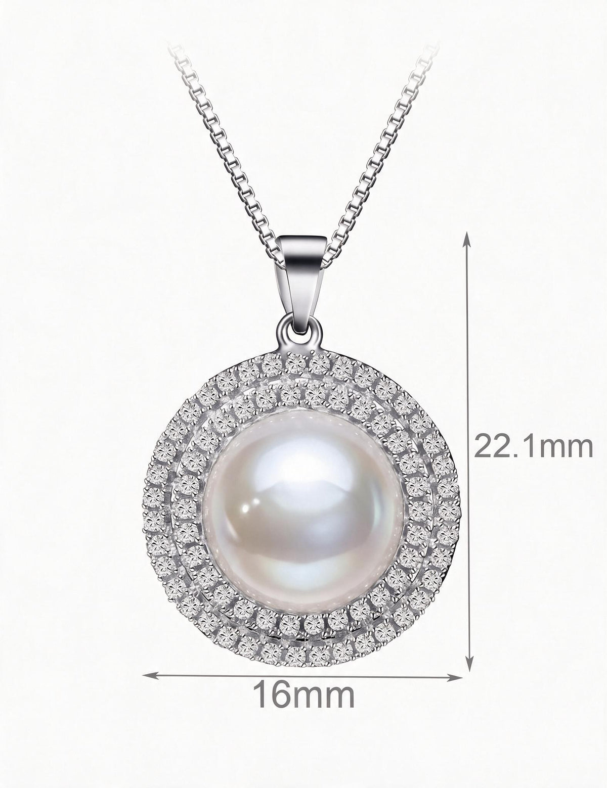 Freshwater Pearl Necklace for Women, Double Halo Round Pearl Pendant with Pave Stone Accents, Everyday Fashion Jewelry