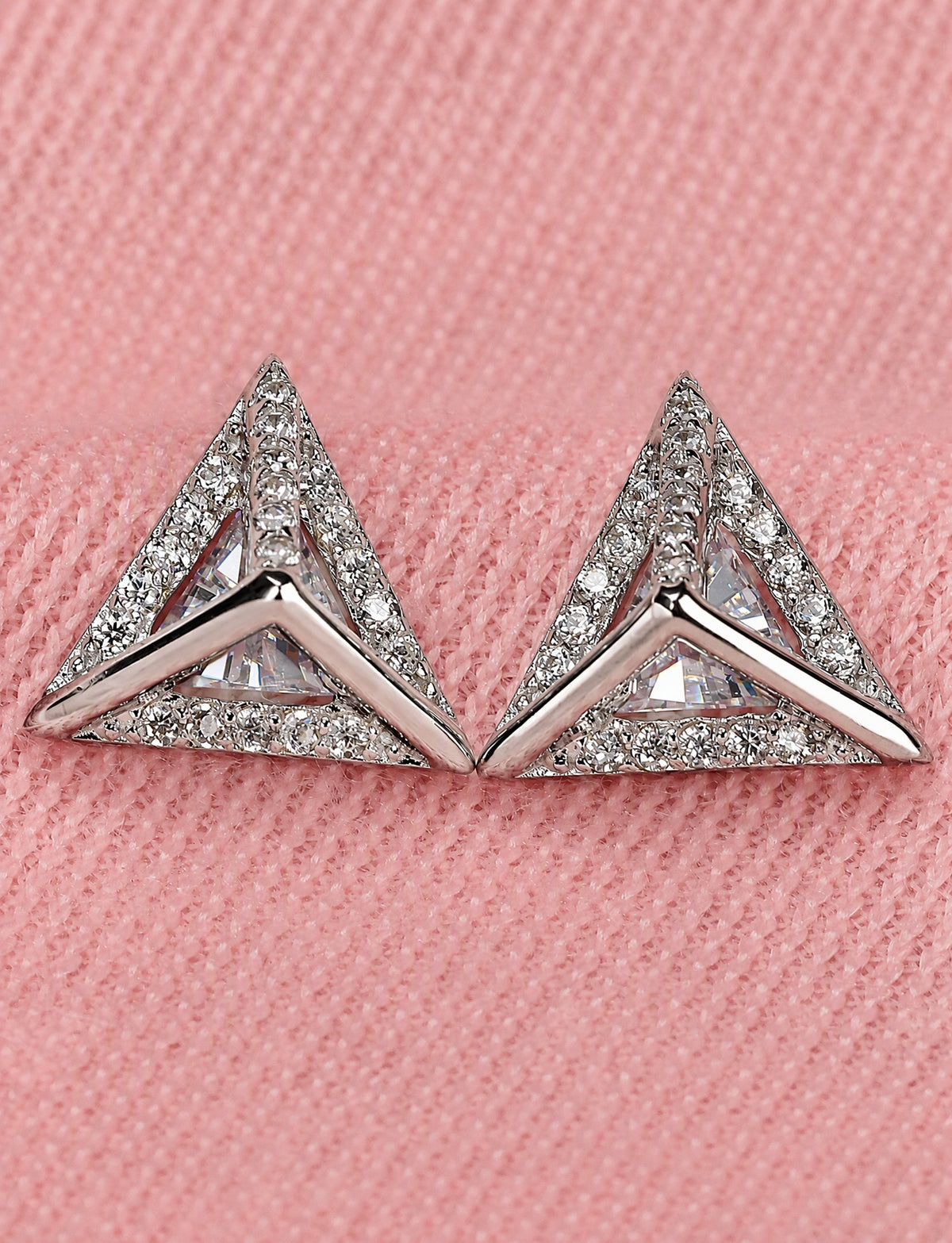 Triangle Stud Earrings for Women, Geometric Clear Stone Statement Studs, Office Wedding Party Jewelry Style