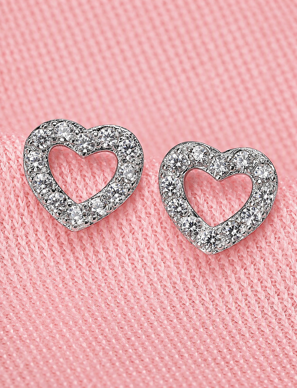 Open Heart Stud Earrings for Women, Geometric Pavé Style Statement Studs, Everyday Office Party Jewelry