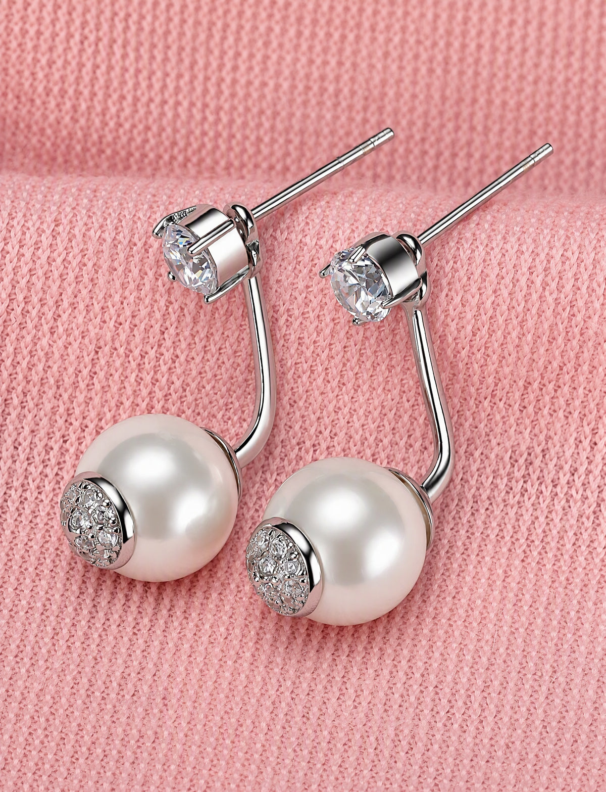 Product Title Pearl Ear Jacket Earrings for Women, Front Back Statement Studs, Everyday Office Wedding Party Jewelry