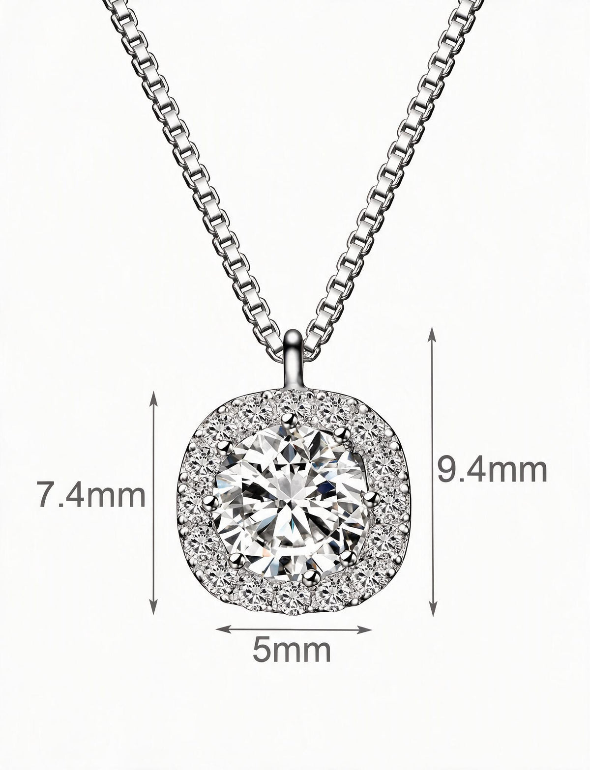 Halo Pendant Necklace for Women, Round Faceted Center with Circle Accents, Solitaire Style Jewelry for Daily Wear