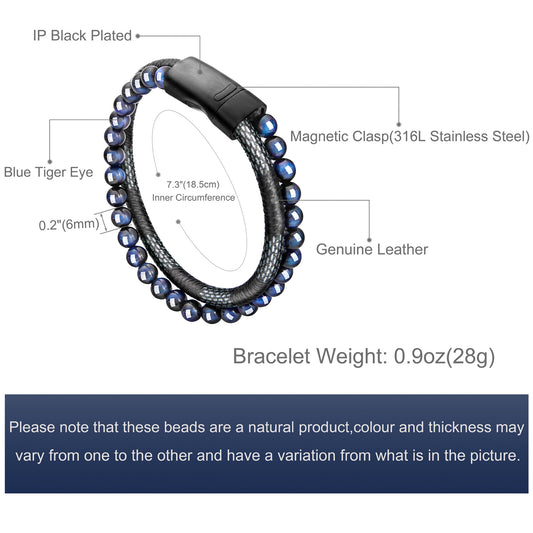 Blue bead and Leather Bracelet BHR00044
