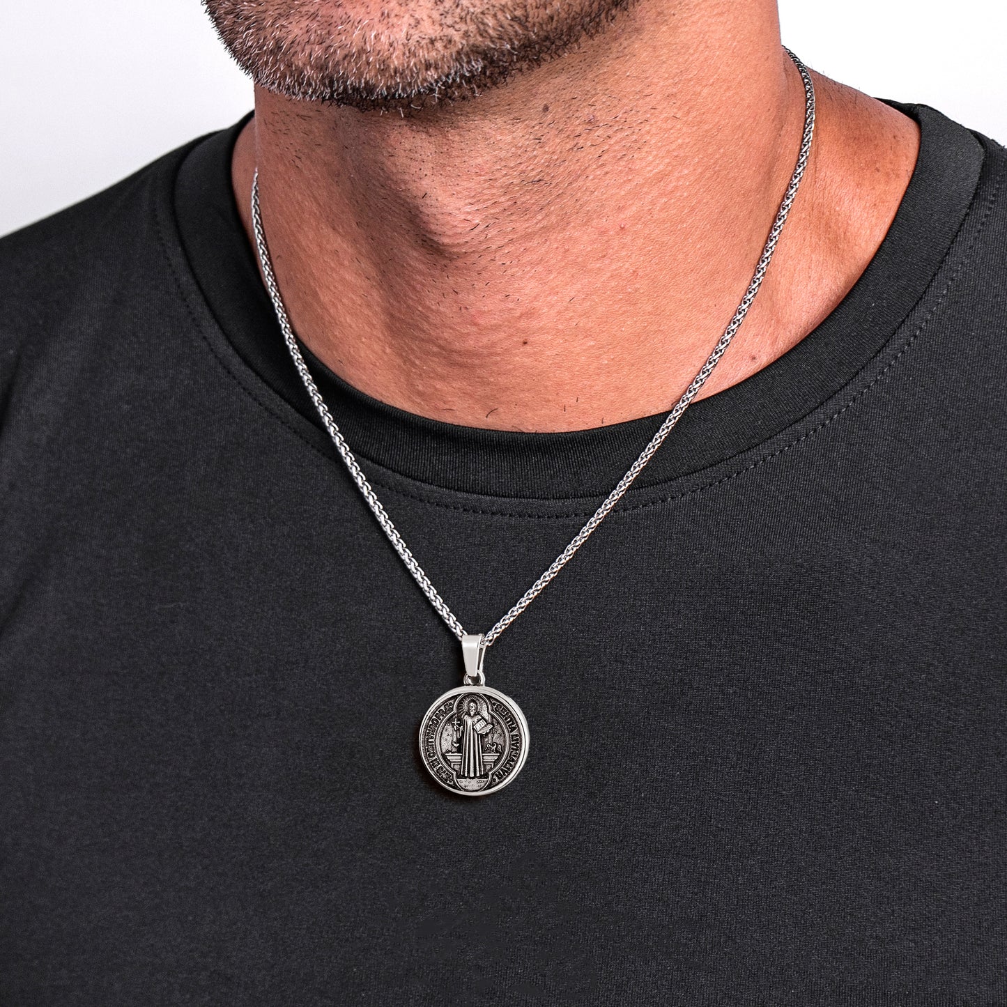 Antique Silver Pendant Necklace Wheat Chain N00911