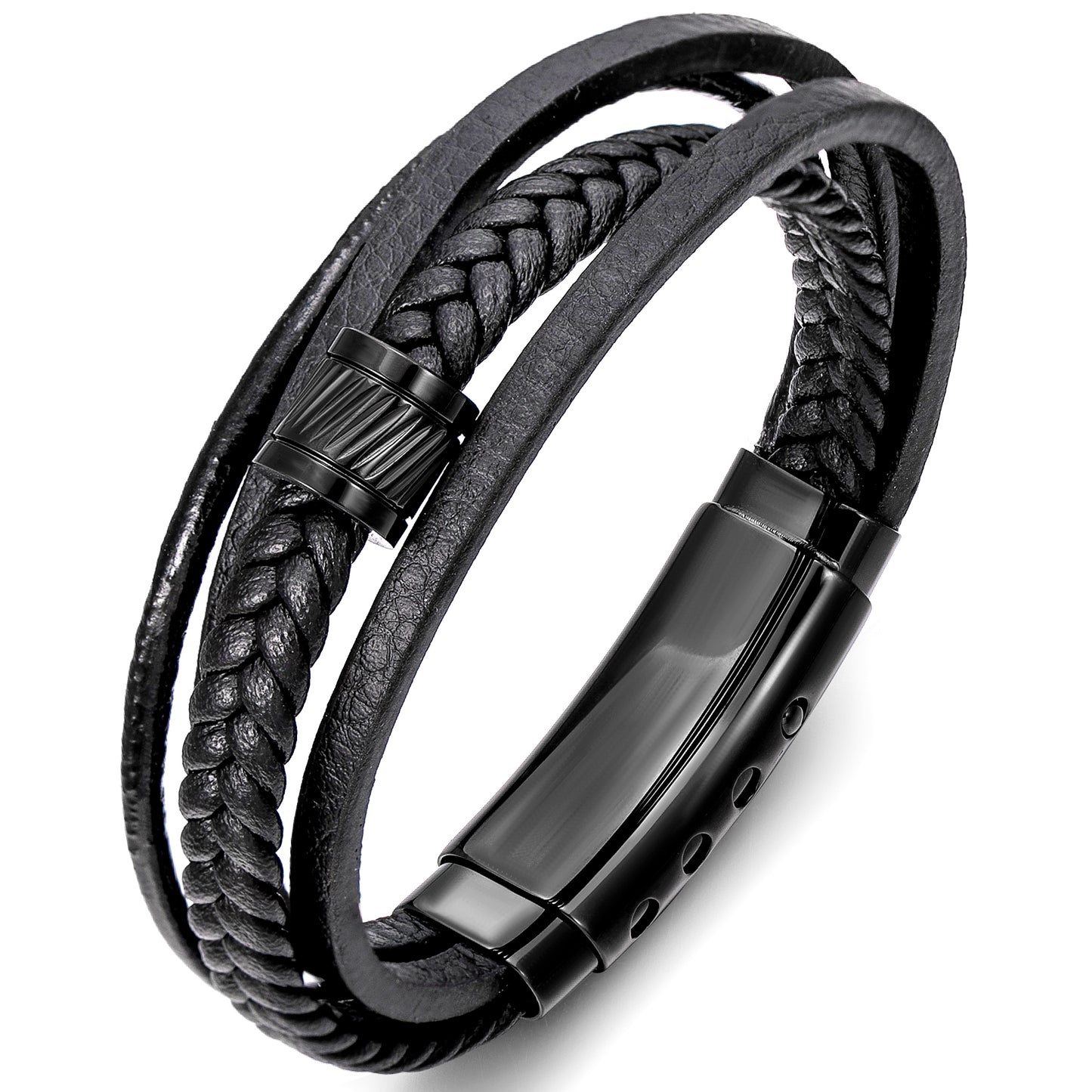 Mens Bracelet Adjustable Clasp Cuff Multi Strand Wristband Leather Bracelet for Daily Wear Minimalist Style Gift for Him