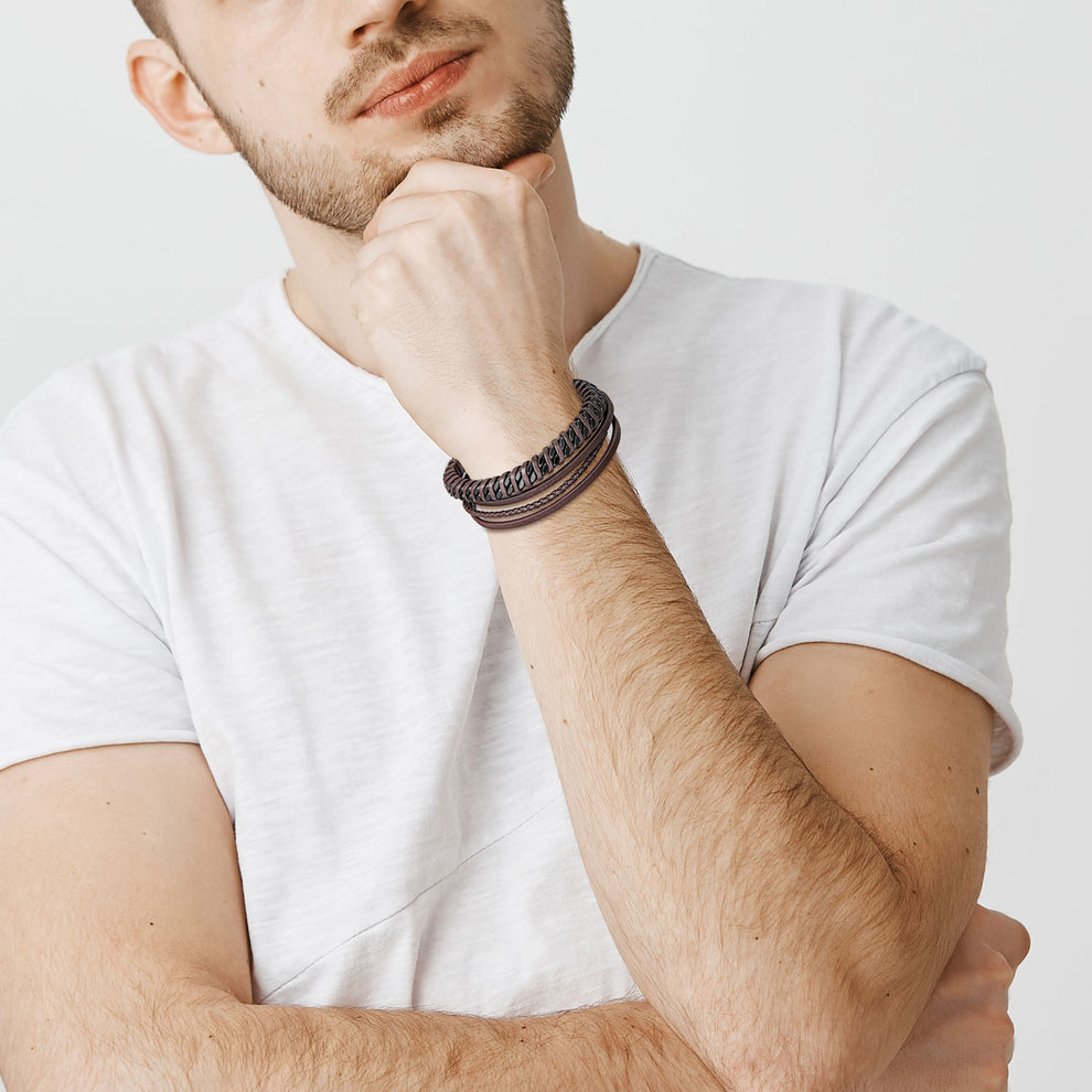 Leather and Steel Bracelet B00771 – Murtoo