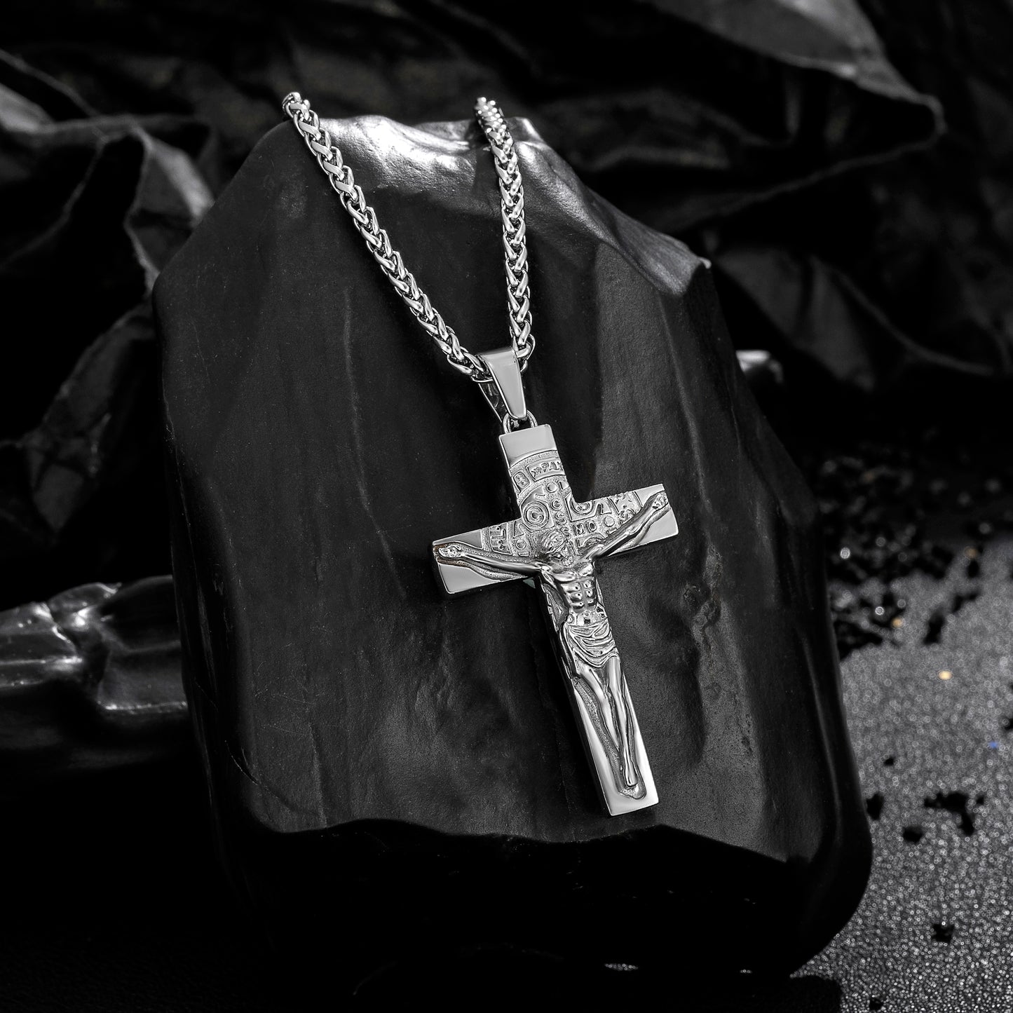 Cross Necklace for Men Women, Stainless Steel Crucifix Cross with Curb Chain Wheat Chain, Religious Faith Jewelry, Gift for Family