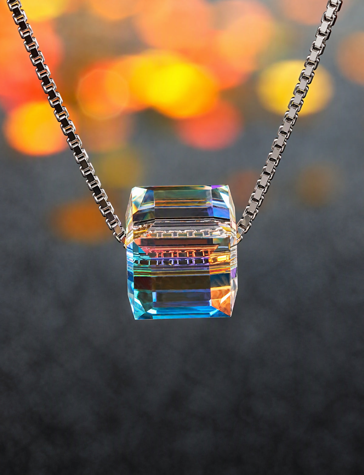 925 Sterling Silver Square Pendant Necklace, Minimalist Geometric Silver Chain Jewelry with Faceted Design for Women