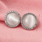 Round Halo Stud Earrings for Women, Cabochon Geometric Statement Studs, Everyday Office Wedding Party Jewelry