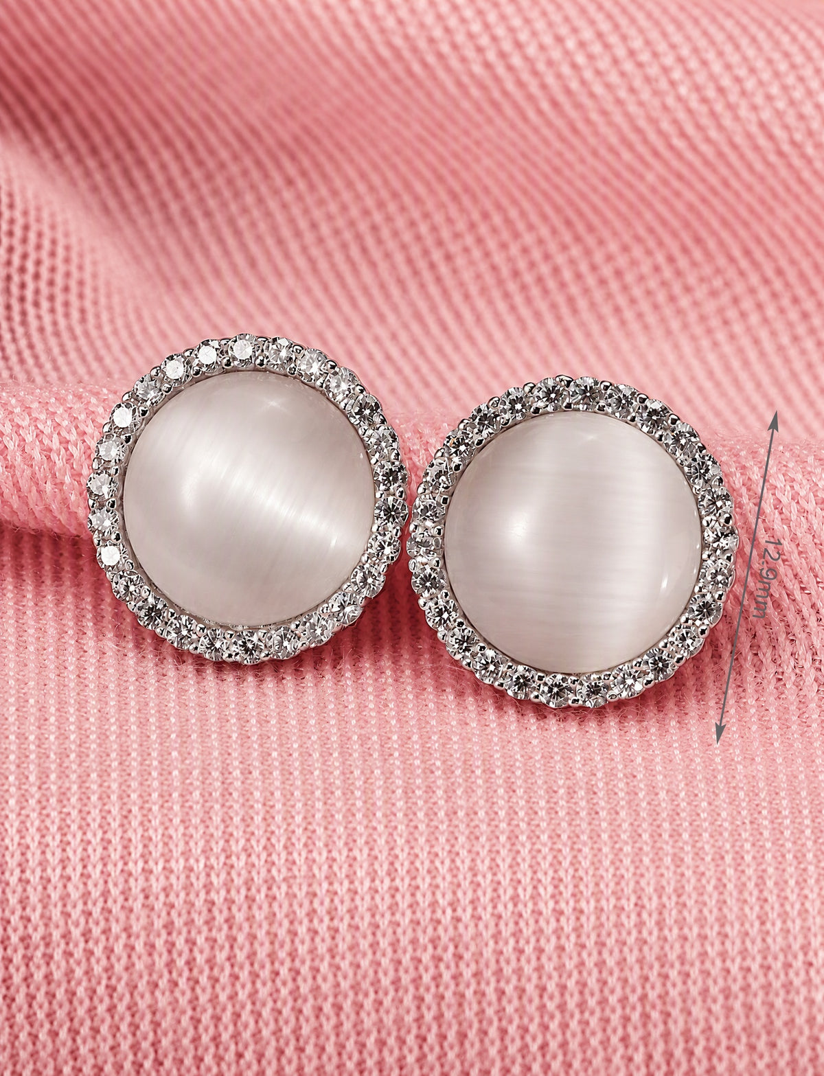 Round Halo Stud Earrings for Women, Cabochon Geometric Statement Studs, Everyday Office Wedding Party Jewelry