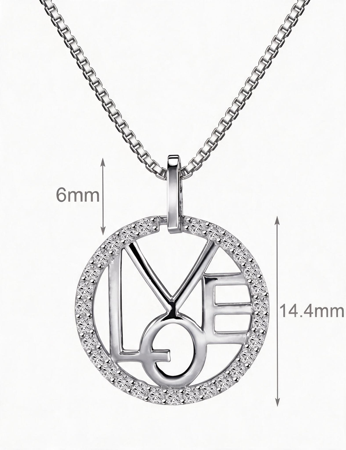 Love Necklace for Women, Round LOVE Letter Pendant with Pave Circle Frame, Openwork Design, Everyday Fashion Jewelry