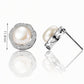 Freshwater Pearl Stud Earrings for Women, Geometric Halo Statement Earrings, Wedding Office Party Jewelry