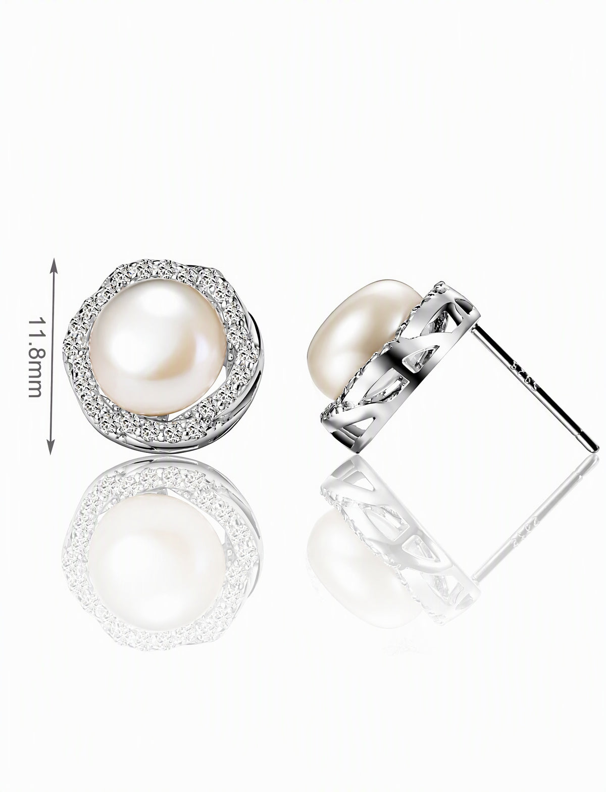 Freshwater Pearl Stud Earrings for Women, Geometric Halo Statement Earrings, Wedding Office Party Jewelry