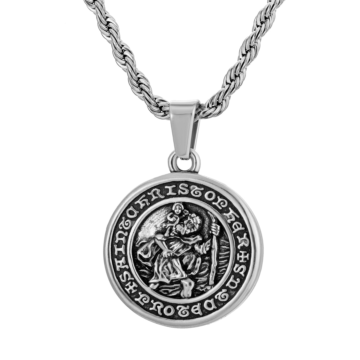 Antique Silver Pendant Necklace Twisted Rope Chain N00978