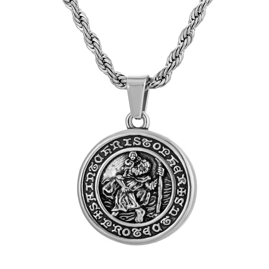 Antique Silver Pendant Necklace Twisted Rope Chain N00978