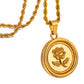 Gold Rose Pendant Necklace Twisted Rope Chain N00859