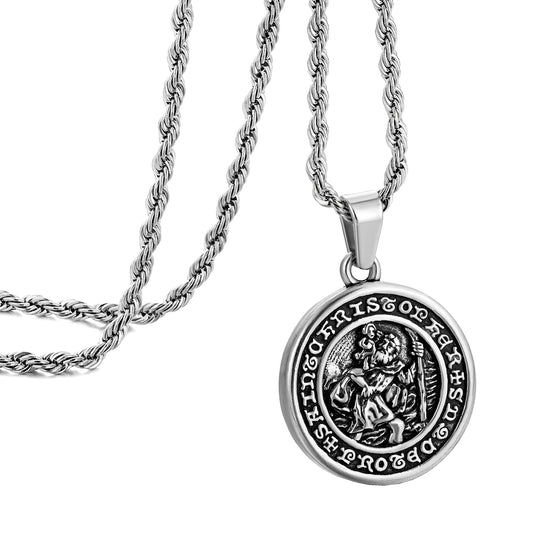 Antique Silver Pendant Necklace Twisted Rope Chain N00978