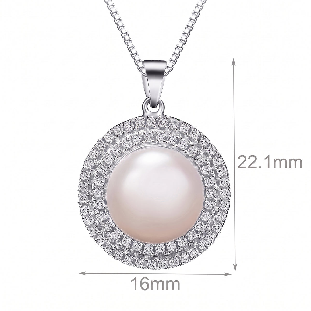 Freshwater Pearl Necklace and Earrings Set, S925 Silver Round Halo Jewelry Set for Women