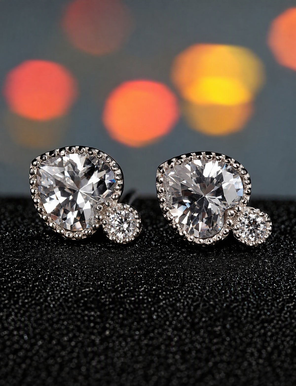 Heart Stud Earrings for Women, Faceted Halo Statement Studs, Everyday Office Wedding Party Jewelry Style