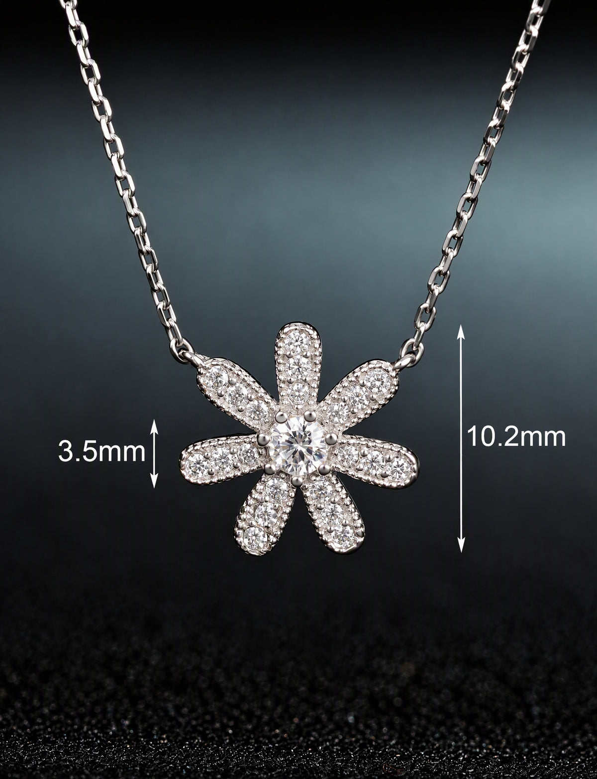 Flower Necklace for Women, Seven Petal Floral Centerpiece with Faceted Details, Dainty Botanical Jewelry for Daily Style