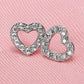 Open Heart Stud Earrings for Women, Geometric Pavé Style Statement Studs, Everyday Office Party Jewelry