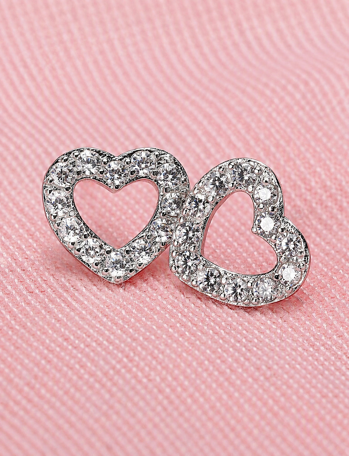 Open Heart Stud Earrings for Women, Geometric Pavé Style Statement Studs, Everyday Office Party Jewelry