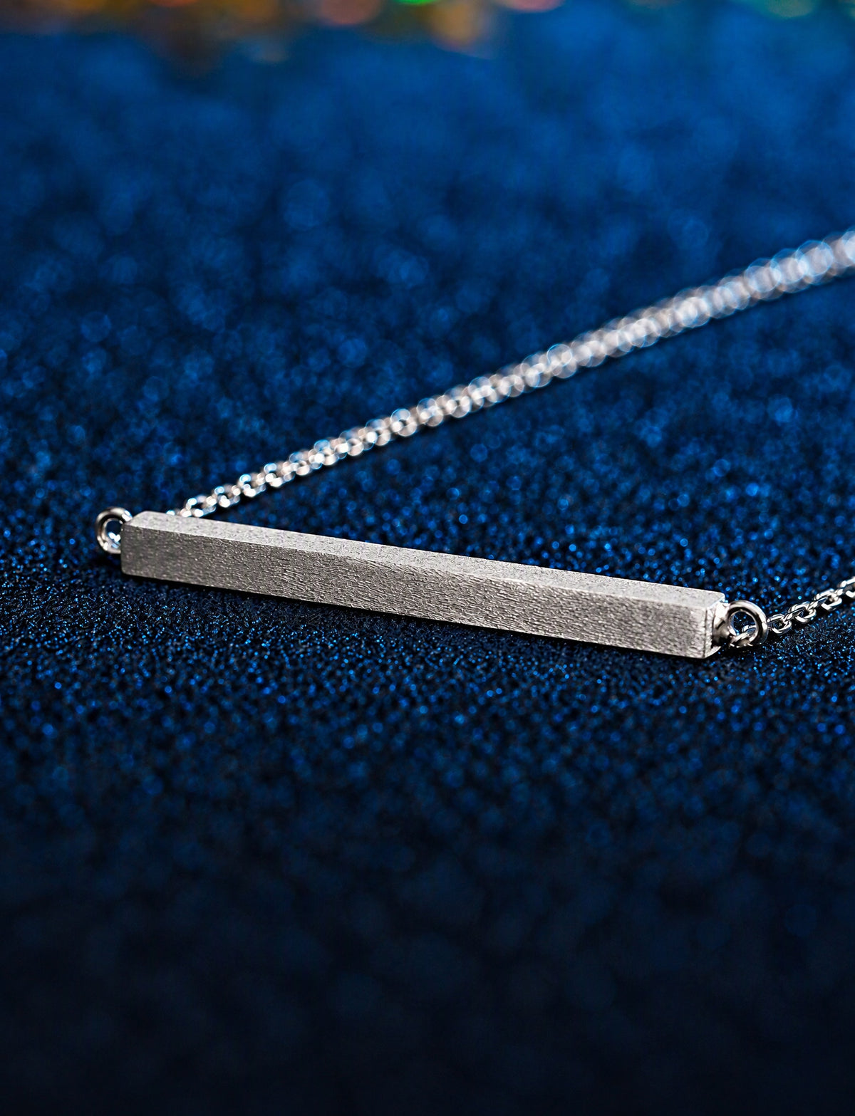 Horizontal Bar Necklace for Women, Textured Straight Line Pendant with Fine Chain, Minimalist Jewelry for Everyday Style