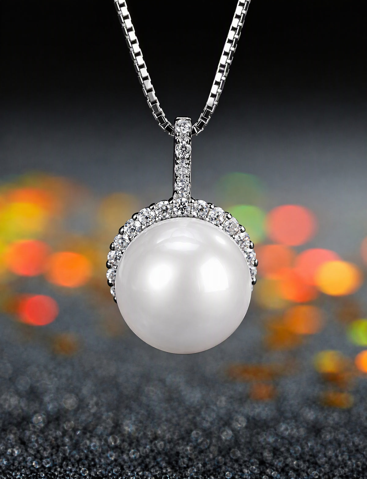 Freshwater Pearl Necklace, 925 Sterling Silver Pearl Pendant Jewelry with Silver Chain, Round Pearl Necklace for Women