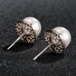 Pearl Halo Stud Earrings for Women, Square Geometric Statement Studs, Everyday Office Wedding Party Jewelry