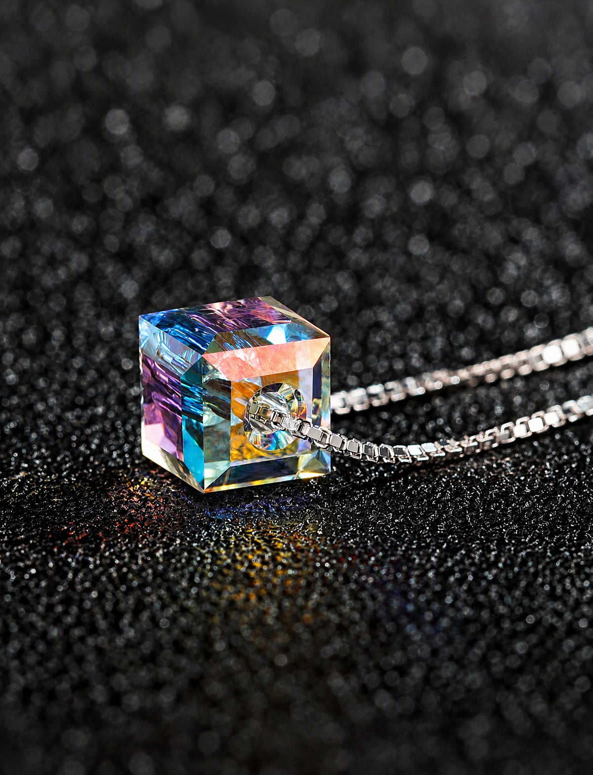 925 Sterling Silver Square Pendant Necklace, Minimalist Geometric Silver Chain Jewelry with Faceted Design for Women