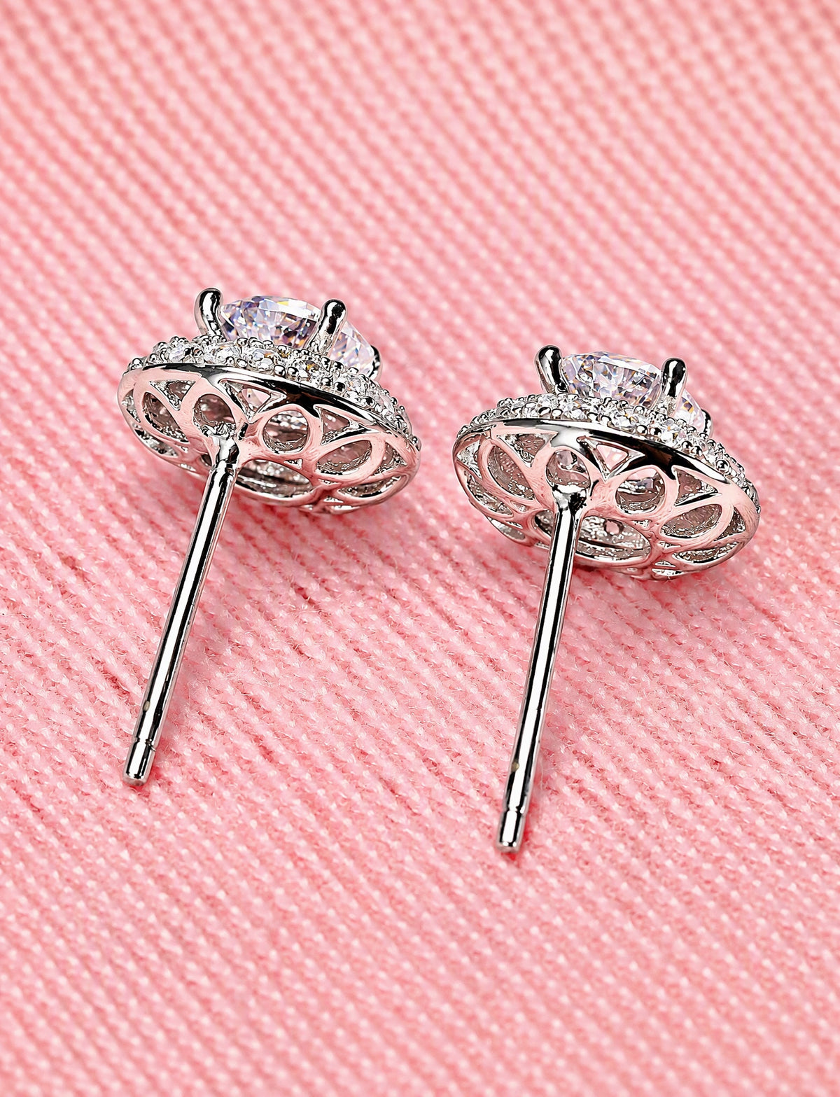 Round Halo Stud Earrings for Women, Geometric Statement Studs, Everyday Office Wedding Party Jewelry