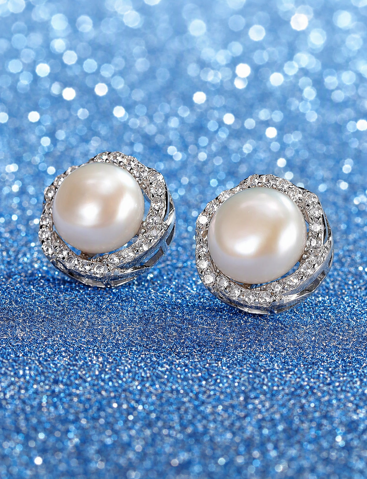 Freshwater Pearl Stud Earrings for Women, Geometric Halo Statement Earrings, Wedding Office Party Jewelry