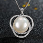 Freshwater Pearl Necklace for Women, Interlocking Circle Pendant with Pave Stone Accents, Modern Everyday Jewelry