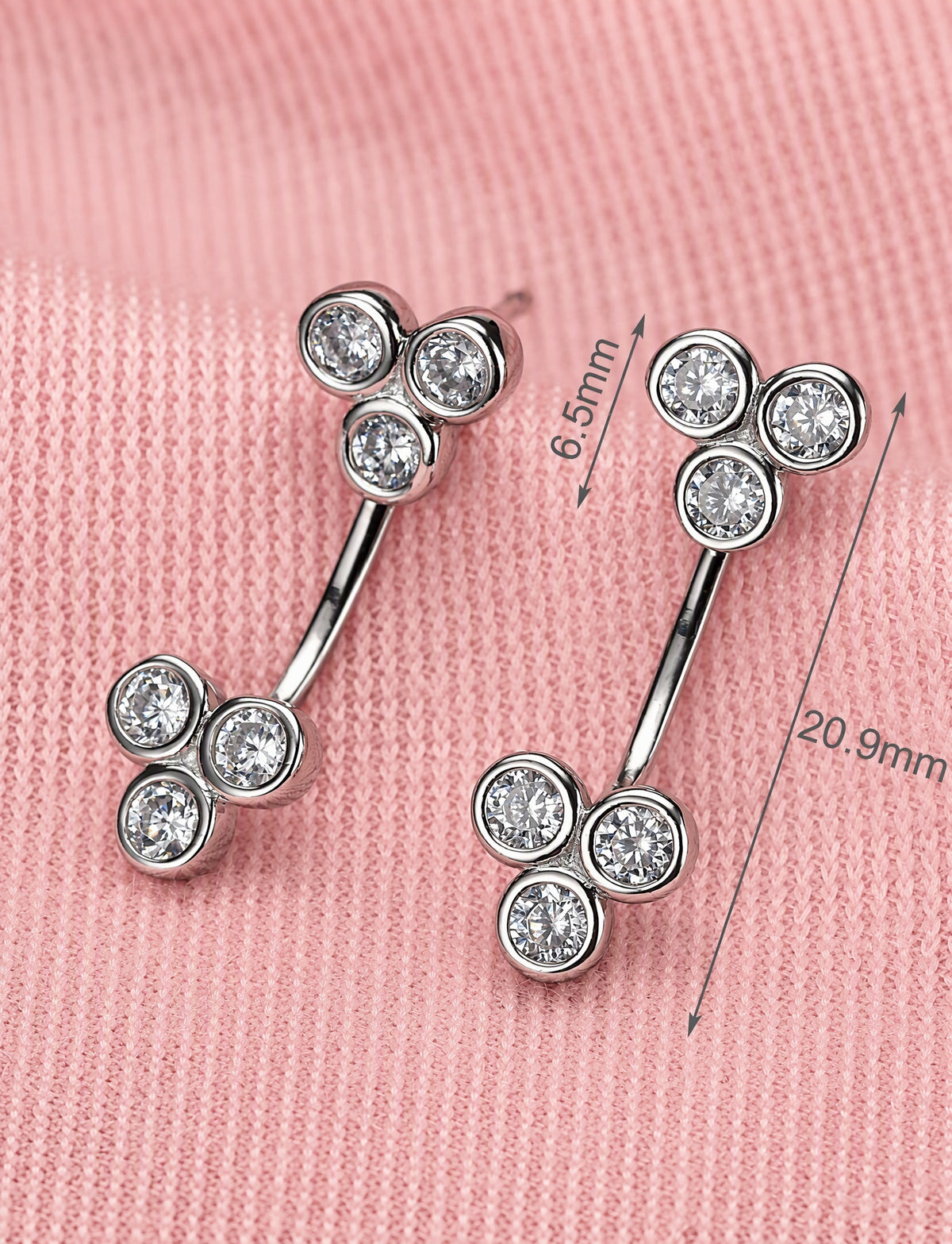 Double Cluster Ear Jacket Earrings for Women, Triple Stone Front Back Studs, Everyday Office Party Jewelry