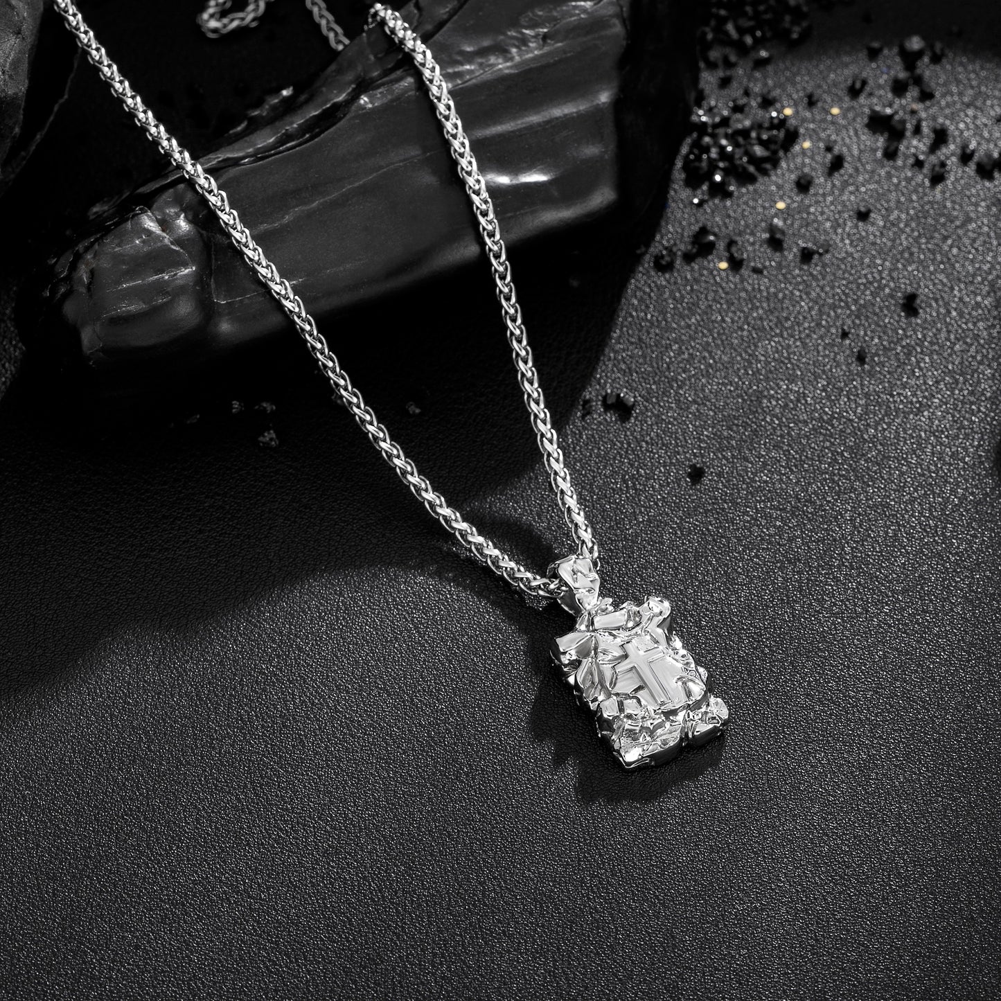 Cross Necklace for Men Women, Curb Chain Wheat Chain Options, Stainless Steel, Faith Jewelry for Everyday Wear