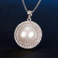 Freshwater Pearl Necklace for Women, Double Halo Round Pearl Pendant with Pave Stone Accents, Everyday Fashion Jewelry